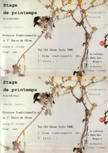 STAGE DE PRINTEMPS 9-12.05 (peinture traditionnelle chinoise, tai chi Style Yang, ABDOS SANS RISQUE de Blandine Calais Germain,...)