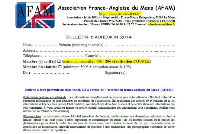 bulletin d'adhésion / membership form : AFAM
