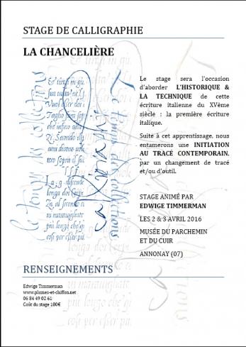 2 et 3 avril 2016 : Stage de Calligraphie La Chancelière