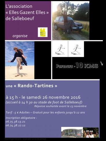 Rando-Tartines Samedi 26 novembre 2016 à 15 h à Salleboeuf