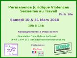 Permanence Juridique Gratuite « Violences Sexistes ou Sexuelles au Travail »  à Paris 20e