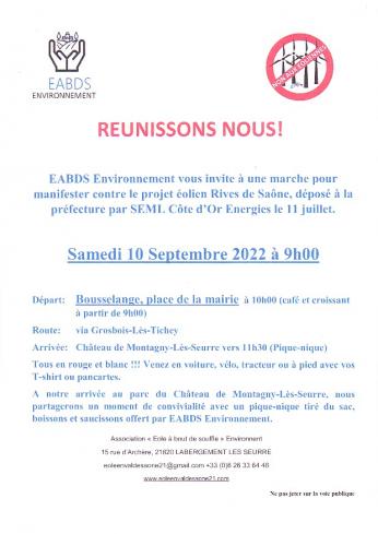 Manifestation contre le projet éolien rives de Saône samedi 10 septembre 9h