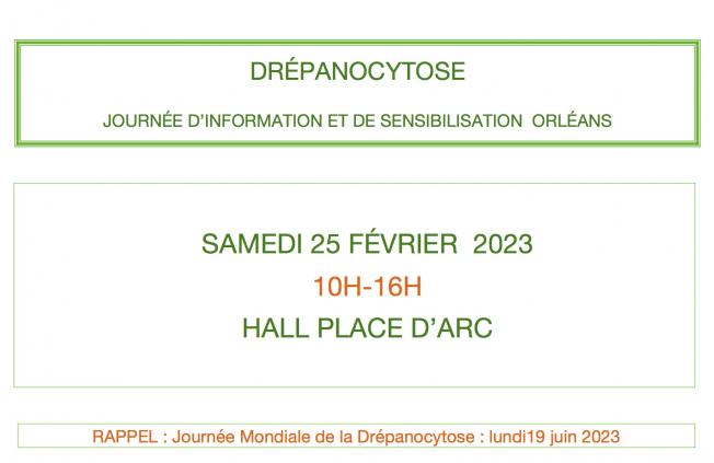 samedi 25 février 2023 Hall Place d'Arc, 10H-16H : Information et Sensibilisation à la Drépanocytose