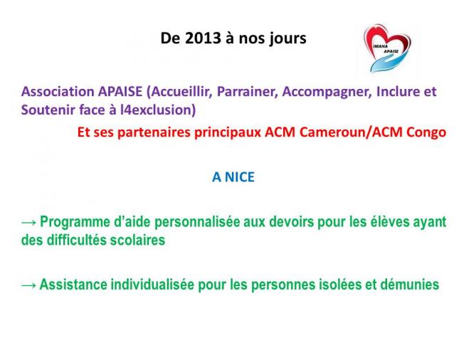 Nos actions: de 2013 à nos jours