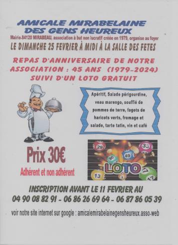 REPAS D ANNIVERSAIRE DE NOTRE ASSOCIATION : 45 ans