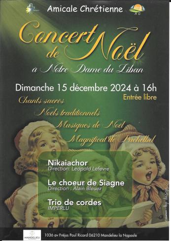 Concert de Noël le  15 décembre 2024 à Mandelieu