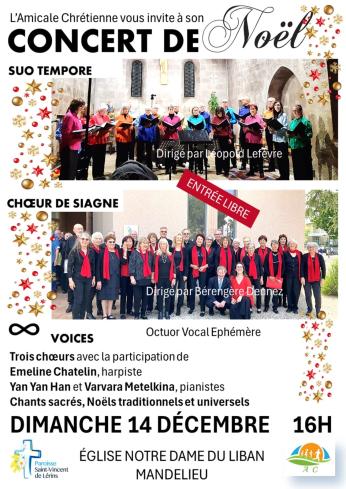 Concert de Noël le 14 décembre 2025 à MANDELIEU