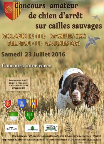 Concours amateur de chien d'arrêt sur cailles sauvages le 23/07/2016 