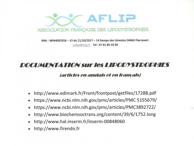 Documentation et articles sur les Lipodystrophies