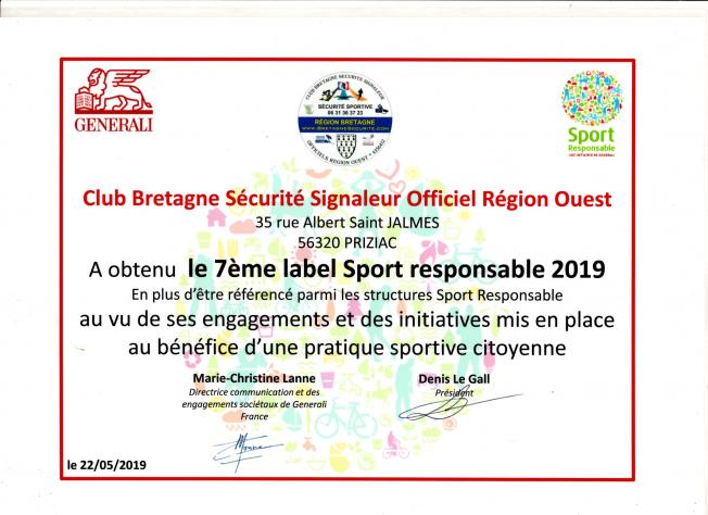 7ème Label Sport Responsable 2019