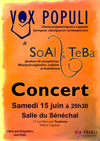 Concert Vox Populi polyphonies a cappella & SoAlTeBa quatuor de sax