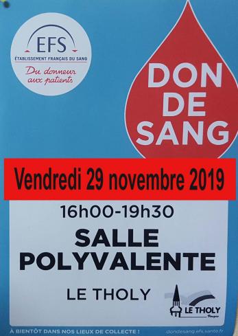 Don du Sang Le Tholy le 29 novembre 2019