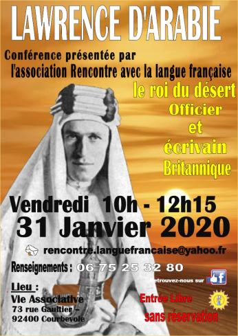LAWRENCE D'ARABIE Conférence le 31/01/2020 - ENTRÉE LIBRE 
